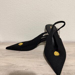 Zara Black Slingback Heels with Gold Accent